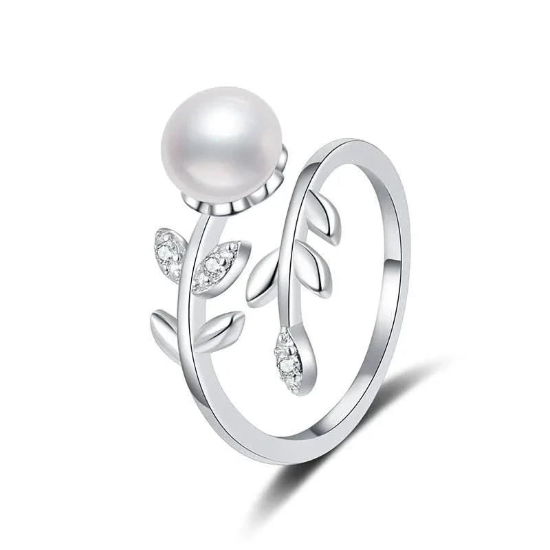 Diamond Leaves Pearls Ring