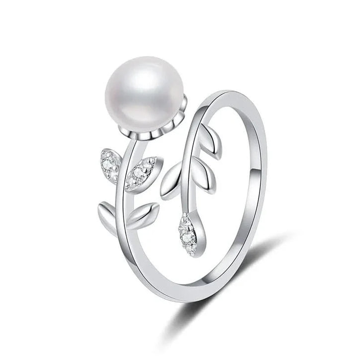 Diamond Leaves Pearls Ring