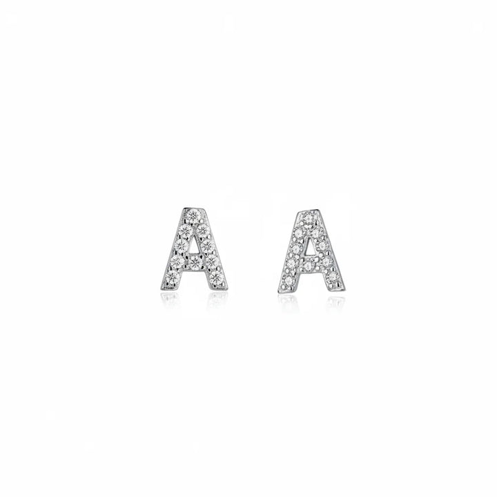 Diamond Letter Initial Silver Stud Earring- a pair