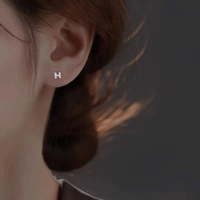 Diamond Letter Initial Silver Stud Earring- a pair