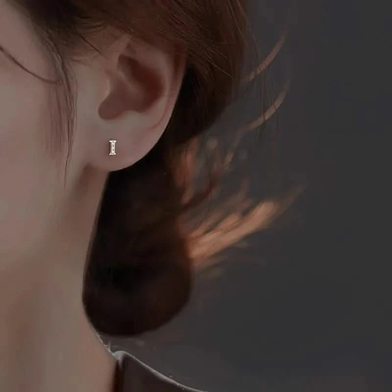 Diamond Letter Initial Silver Stud Earring- a pair