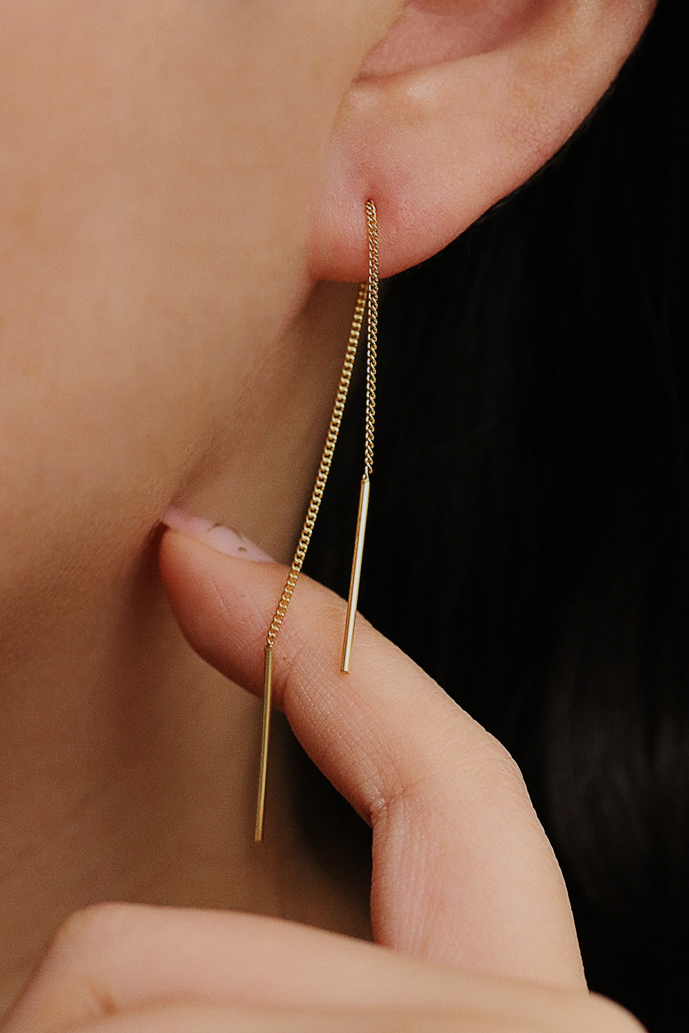 Drop stick short threader earrings-4