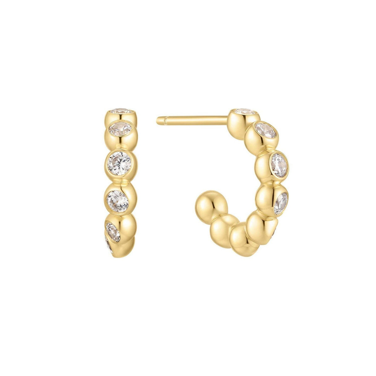 Gold Bezel Beaded Huggie Hoop Earrings E066-05G