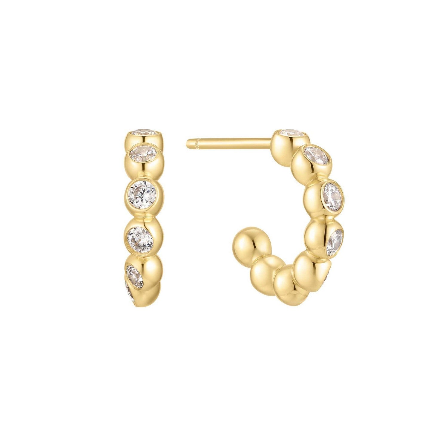 Gold Bezel Beaded Huggie Hoop Earrings E066-05G