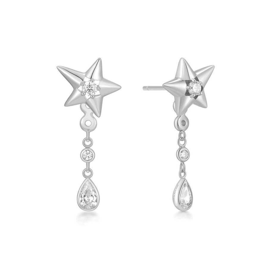 Silver Sparkling Star Drop Stud Earrings E066-07H