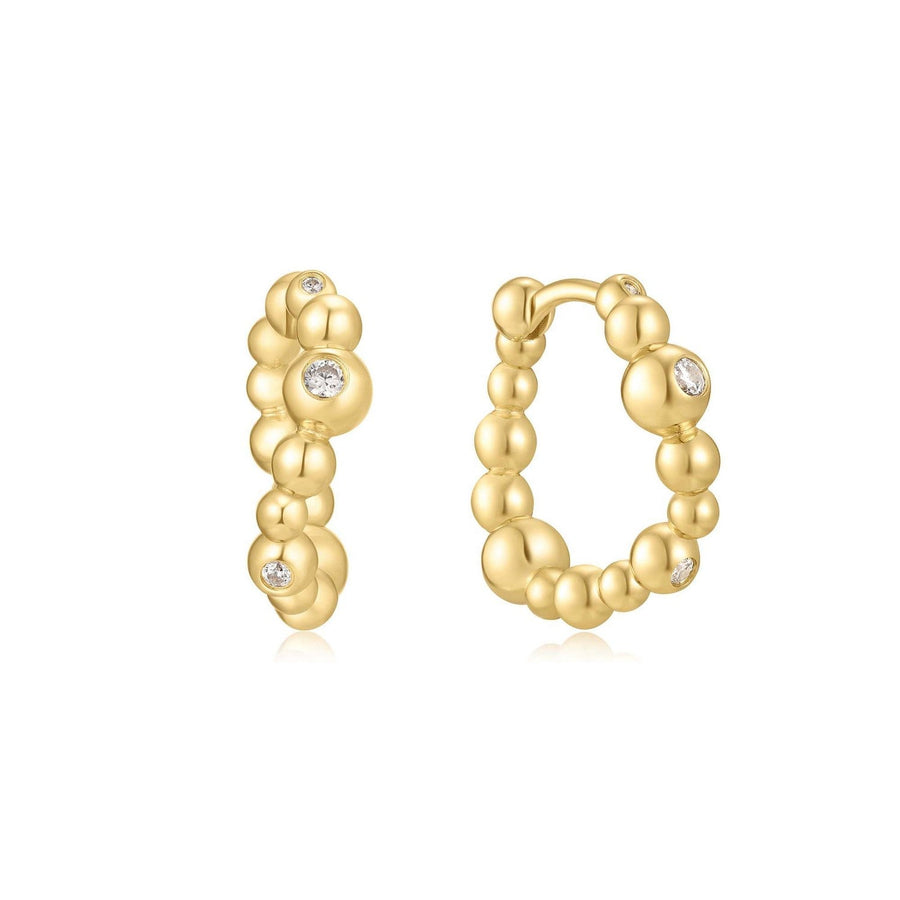 Gold Bezel Beaded Curved Huggie Hoop Earrings E066-08G