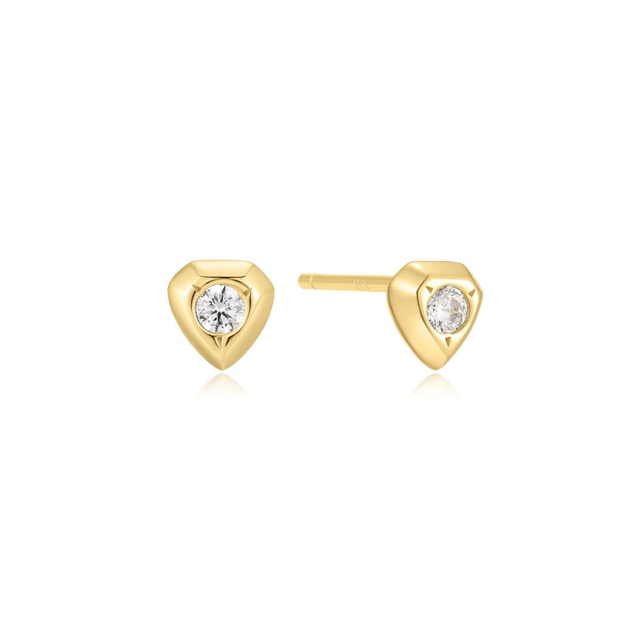 Gold Sparkling Shield Stud Earrings E067-03G