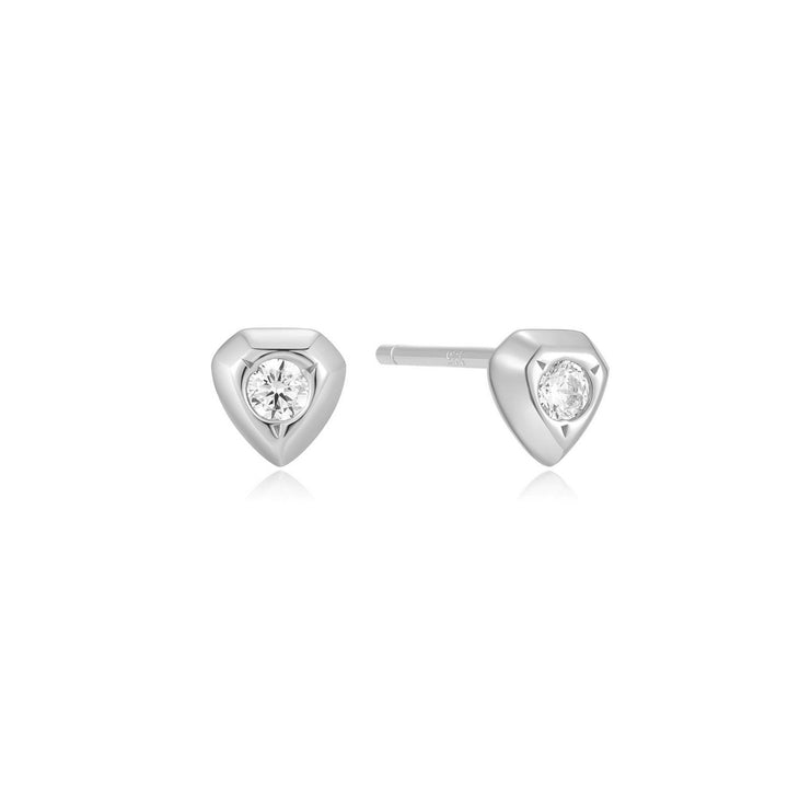 Silver Sparkling Shield Stud Earrings E067-03H