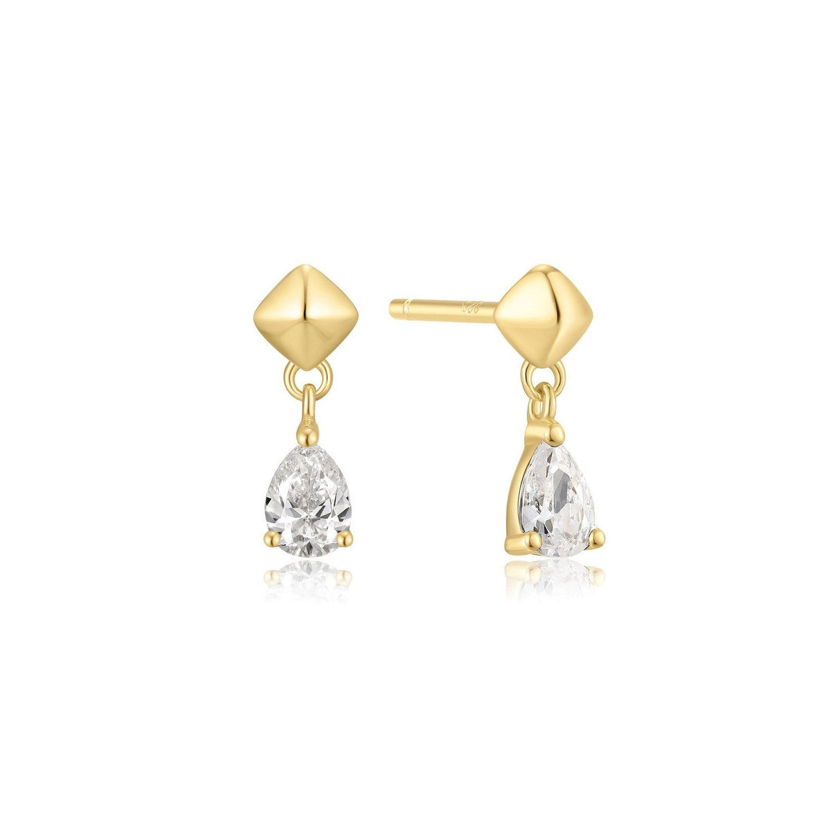 Gold Pyramid Dangle Threaded Stud Earrings E067-04G