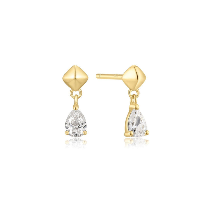 Gold Pyramid Dangle Threaded Stud Earrings E067-04G