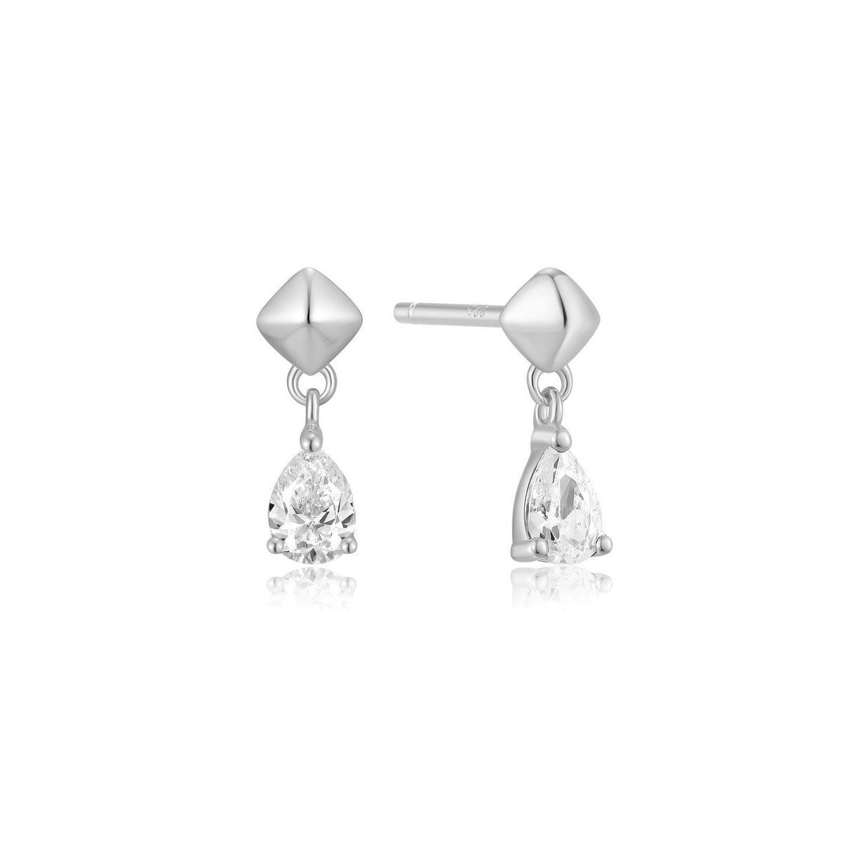 Silver Pyramid Dangle Threaded Stud Earrings E067-04H