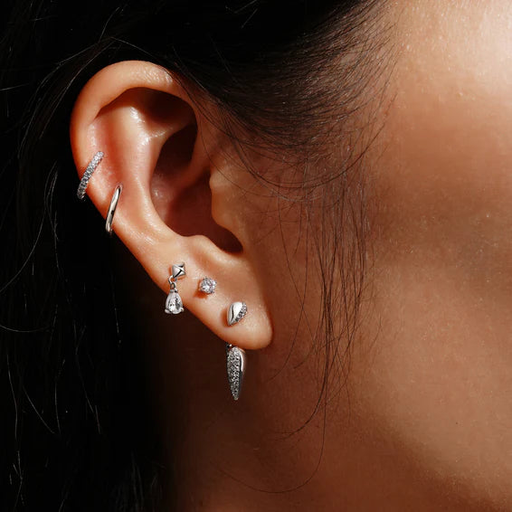 Silver Pyramid Dangle Threaded Stud Earrings E067-04H
