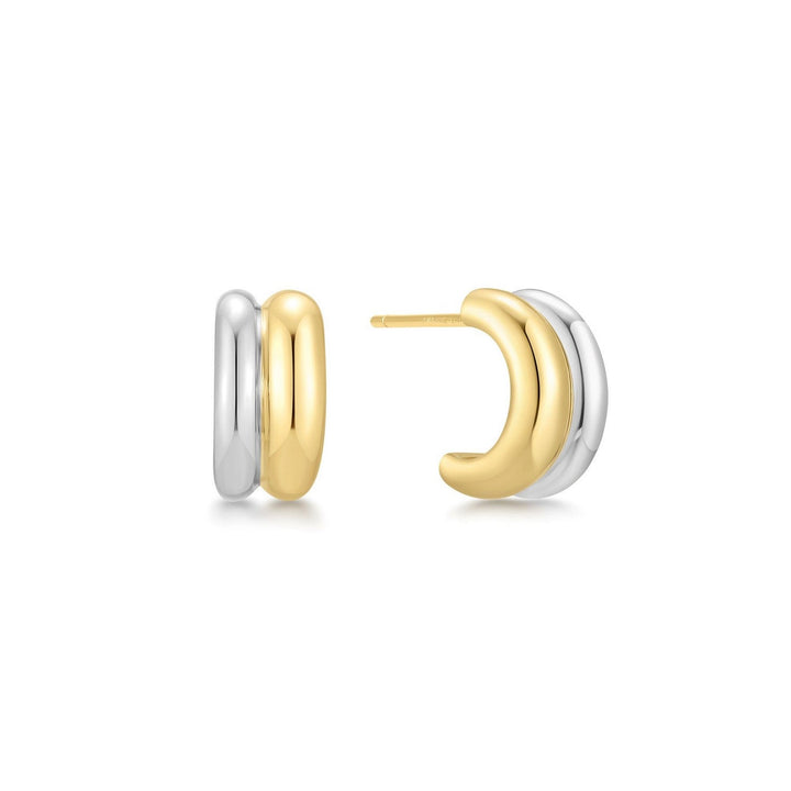 Two-Tone Duet Mixed Huggie Hoop Earrings E067-05T