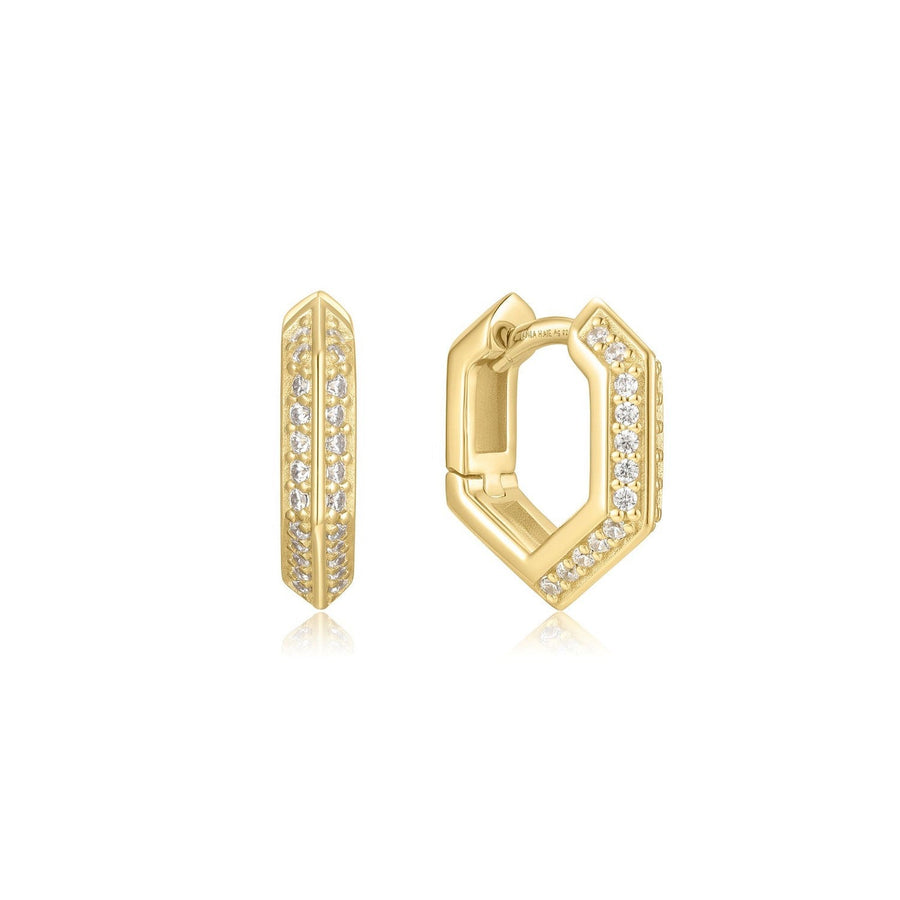 Gold Sparkling Shield Huggie Hoop Earrings E067-06G
