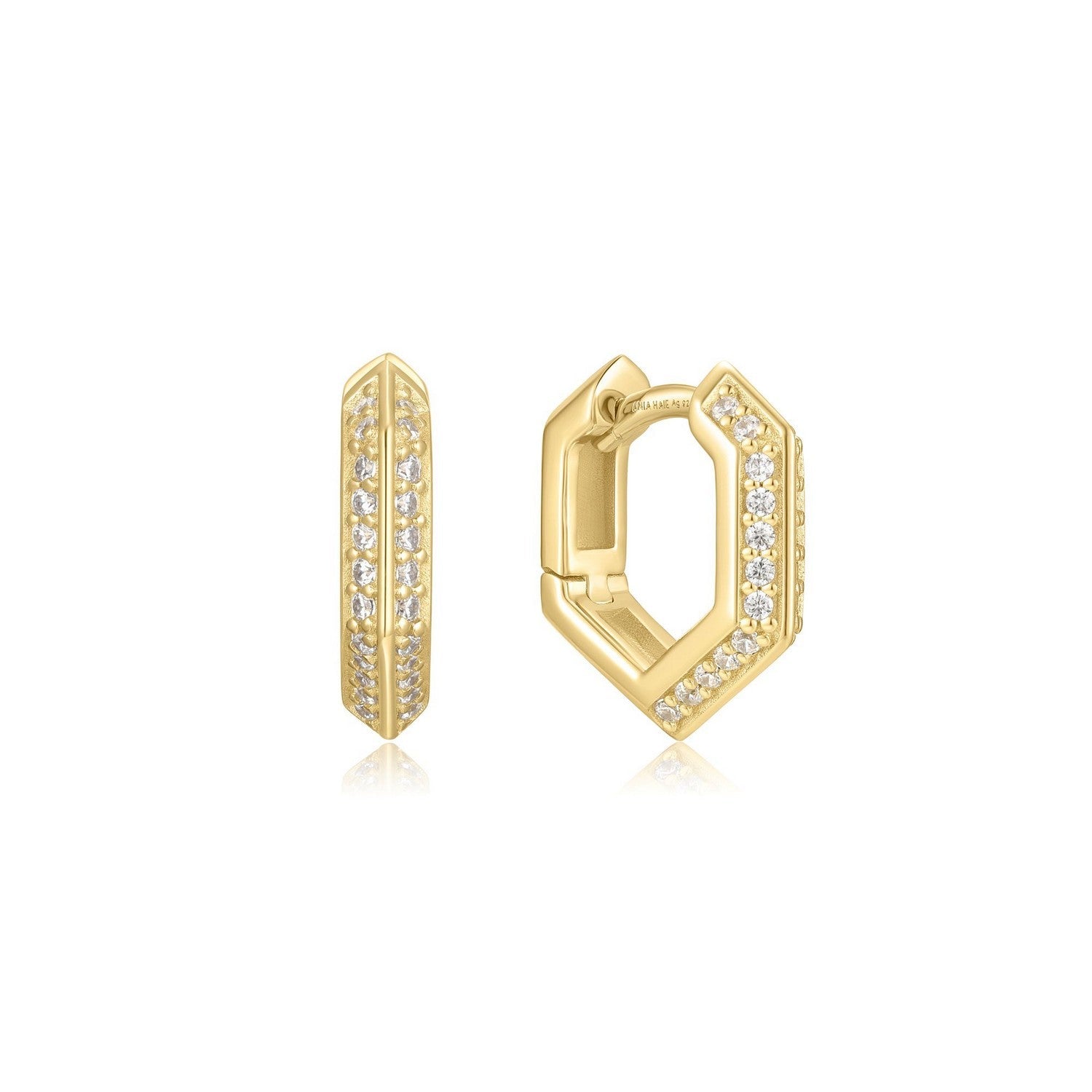 Gold Sparkling Shield Huggie Hoop Earrings E067-06G