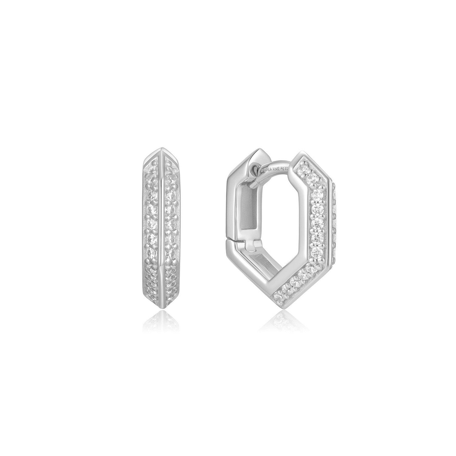 Silver Sparkling Shield Huggie Hoop Earrings E067-06H