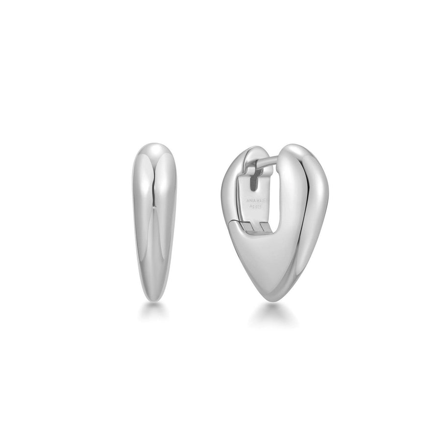 Silver Puffy Shield Huggie Hoop Earrings E067-10H
