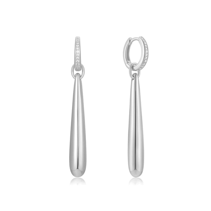 Silver Long Water Droplet Drop Earrings E067-11H