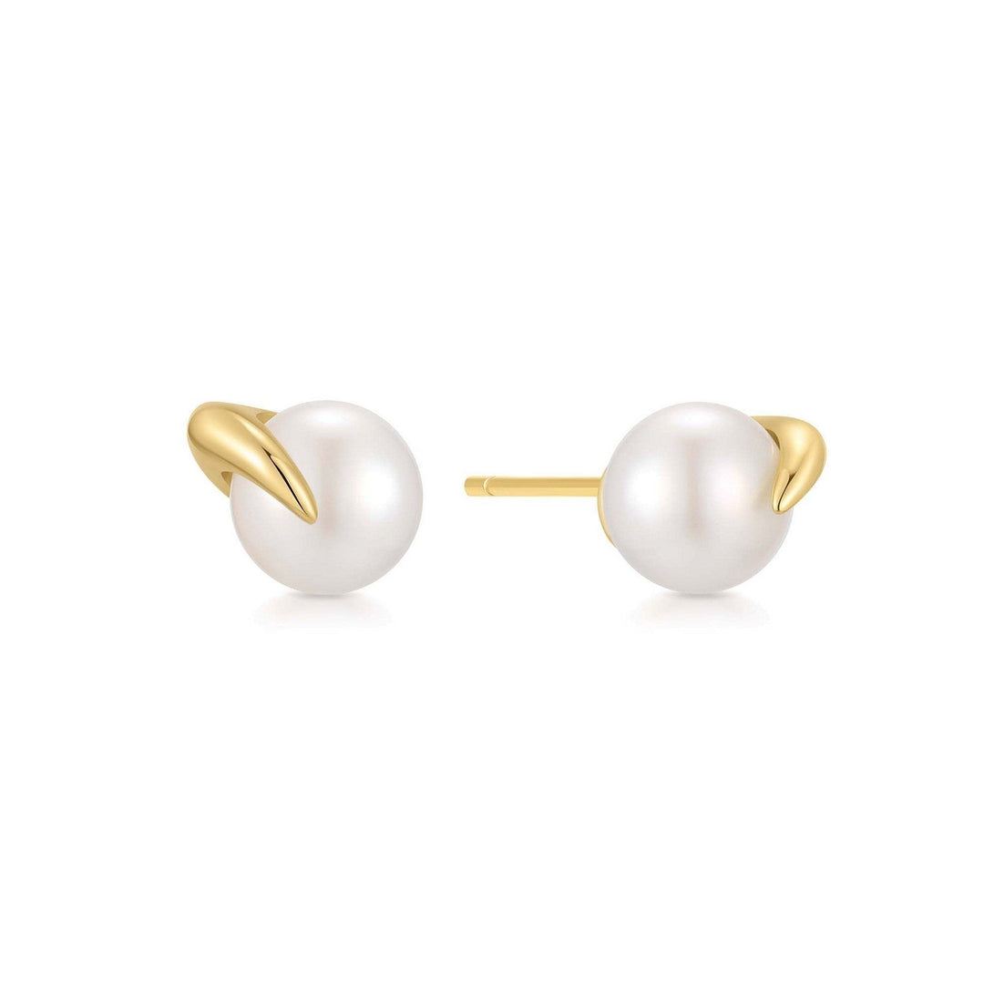 Gold Pearl Claw Stud Earrings E069-01G
