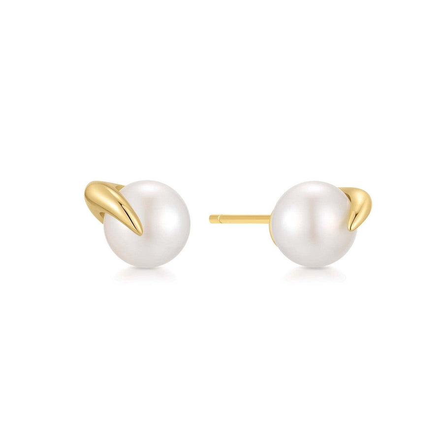Gold Pearl Claw Stud Earrings E069-01G
