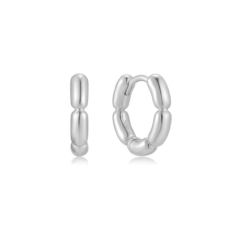Silver Segmented Puffy Huggie Hoop Earrings E069-02H