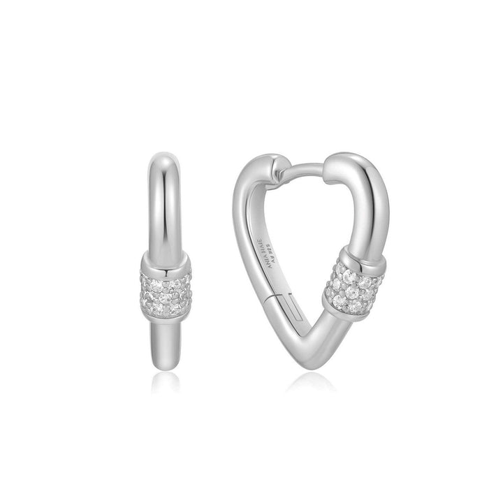 Silver Heart Clasp Huggie Hoop Earrings E069-05H
