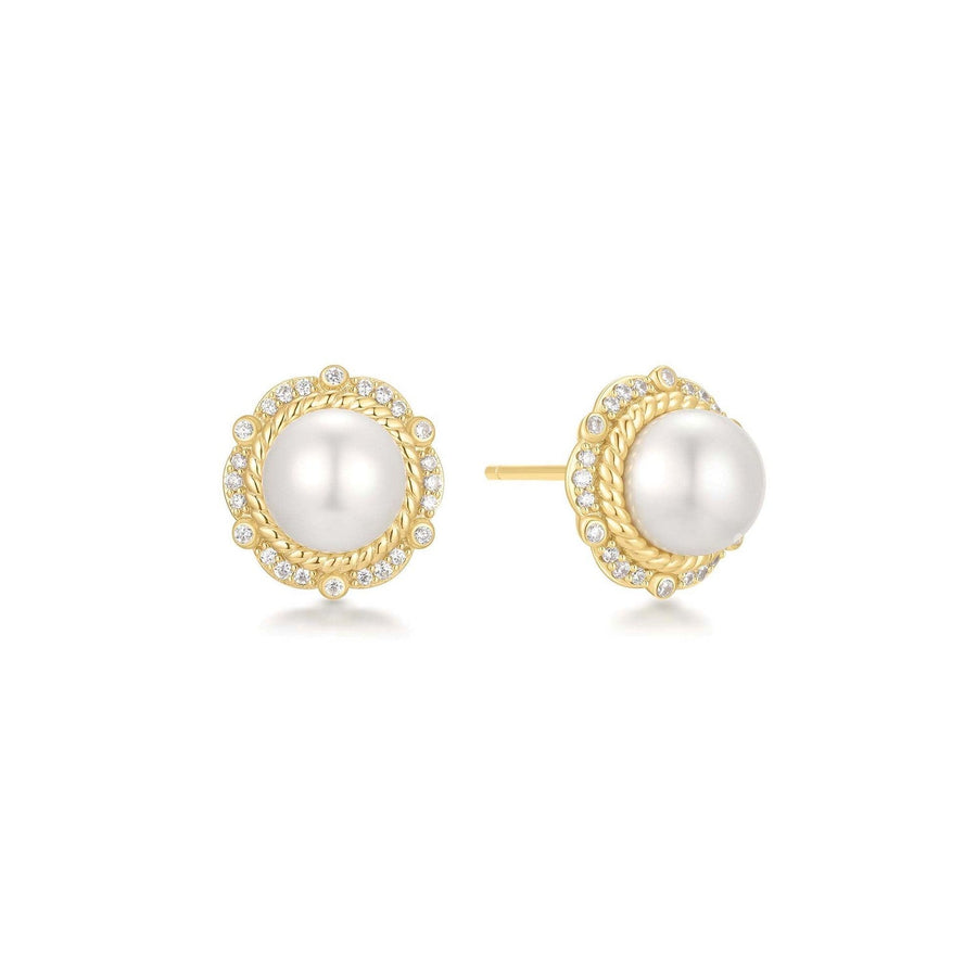 Gold Shell Pearl Bloom Stud Earrings E069-06G