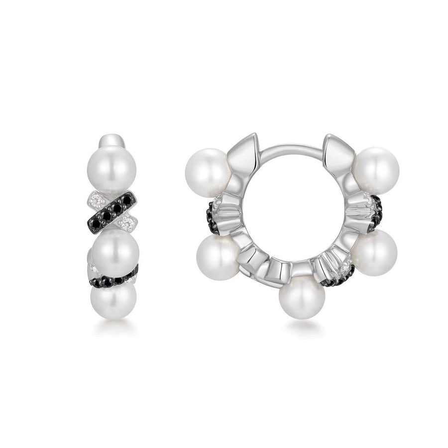Two-Tone Sparkling Braided Shell Pearl Huggie Hoop Earrings E069-07T