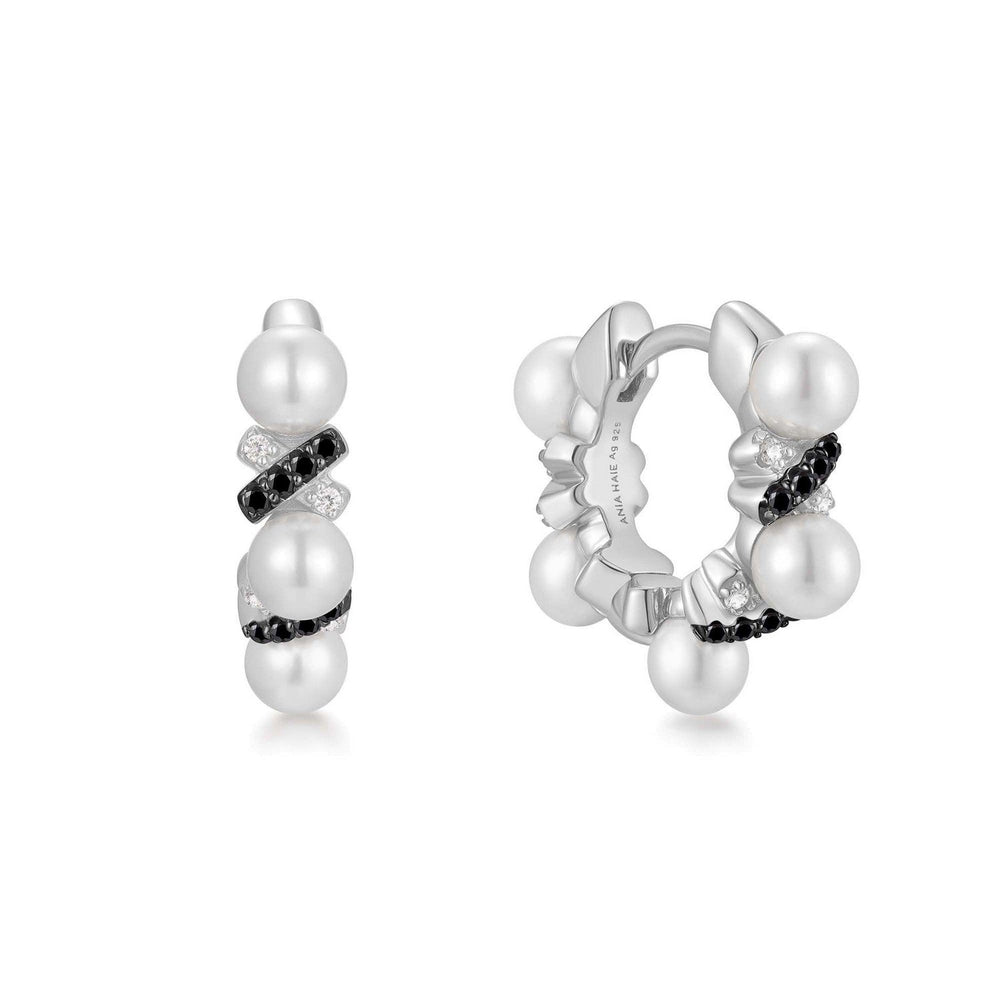 Two-Tone Sparkling Braided Shell Pearl Huggie Hoop Earrings E069-07T