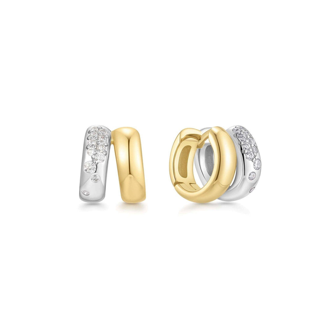 Two-Tone Sparkling Duet Mixed Huggie Hoop Earrings E069-08T