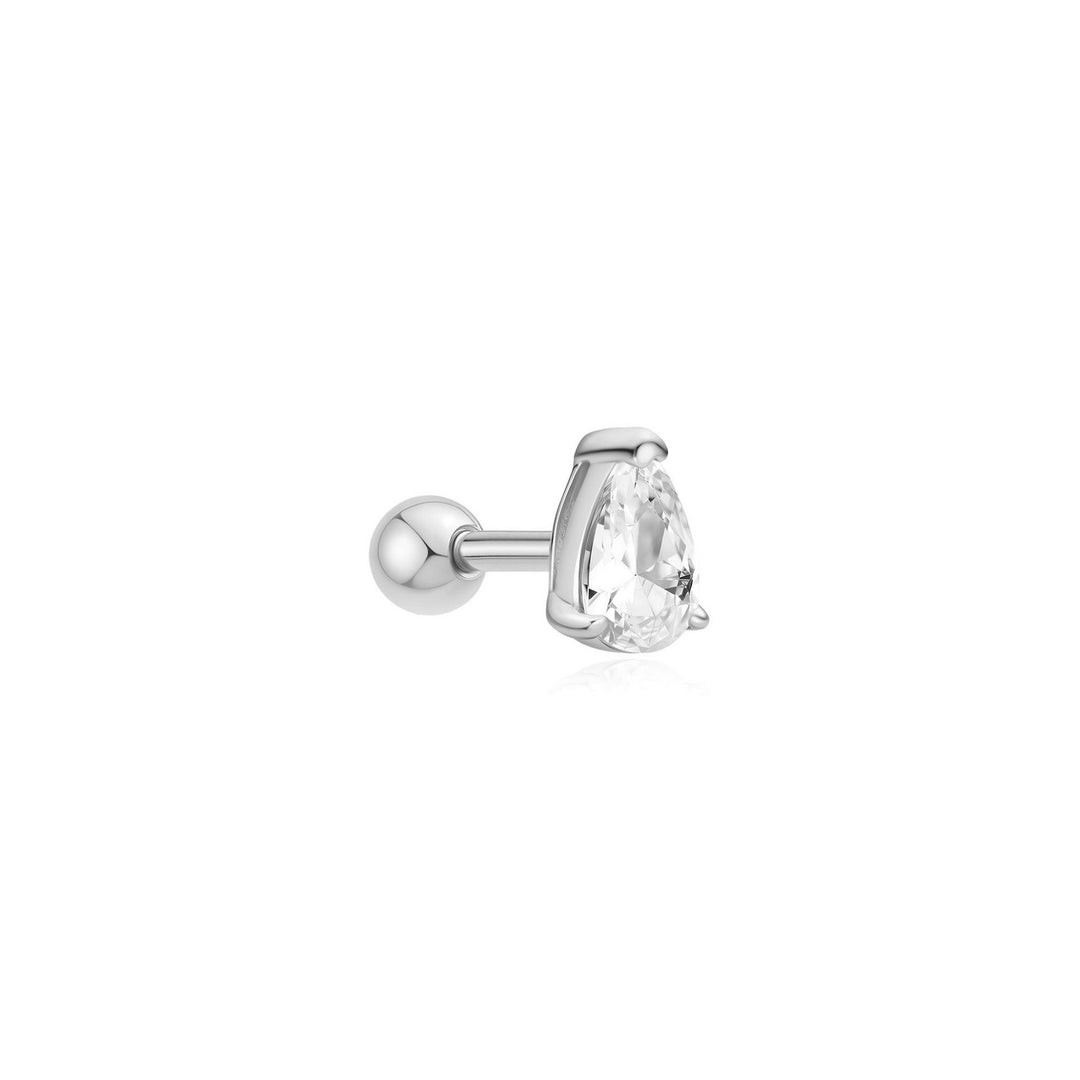 Single stud earring with heart-shaped gemstone on a white background