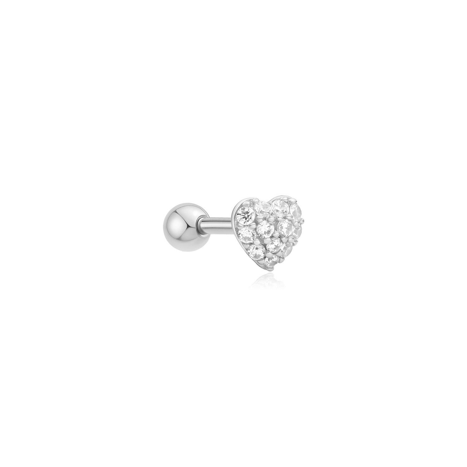 Heart-shaped earring with clear stones on a white background