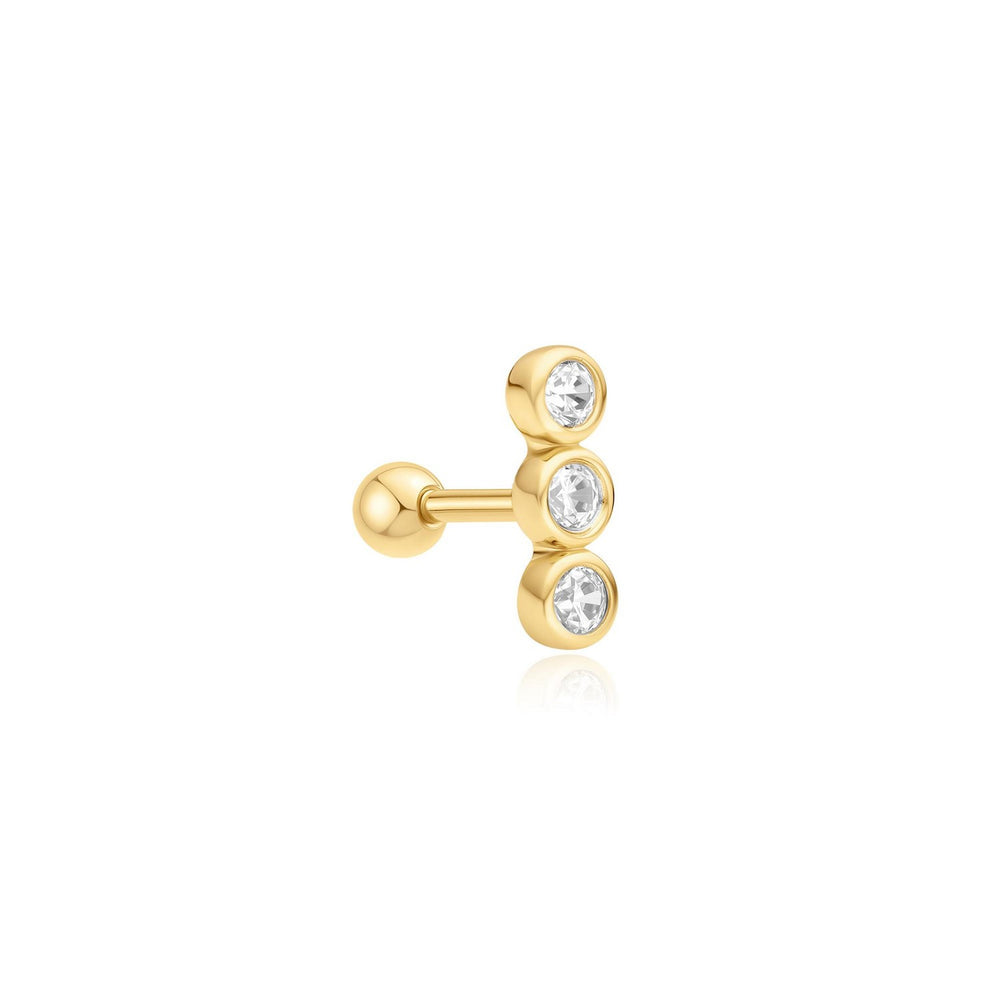 Gold Triple Stone Bezel Barbell Single Earring E070-05G