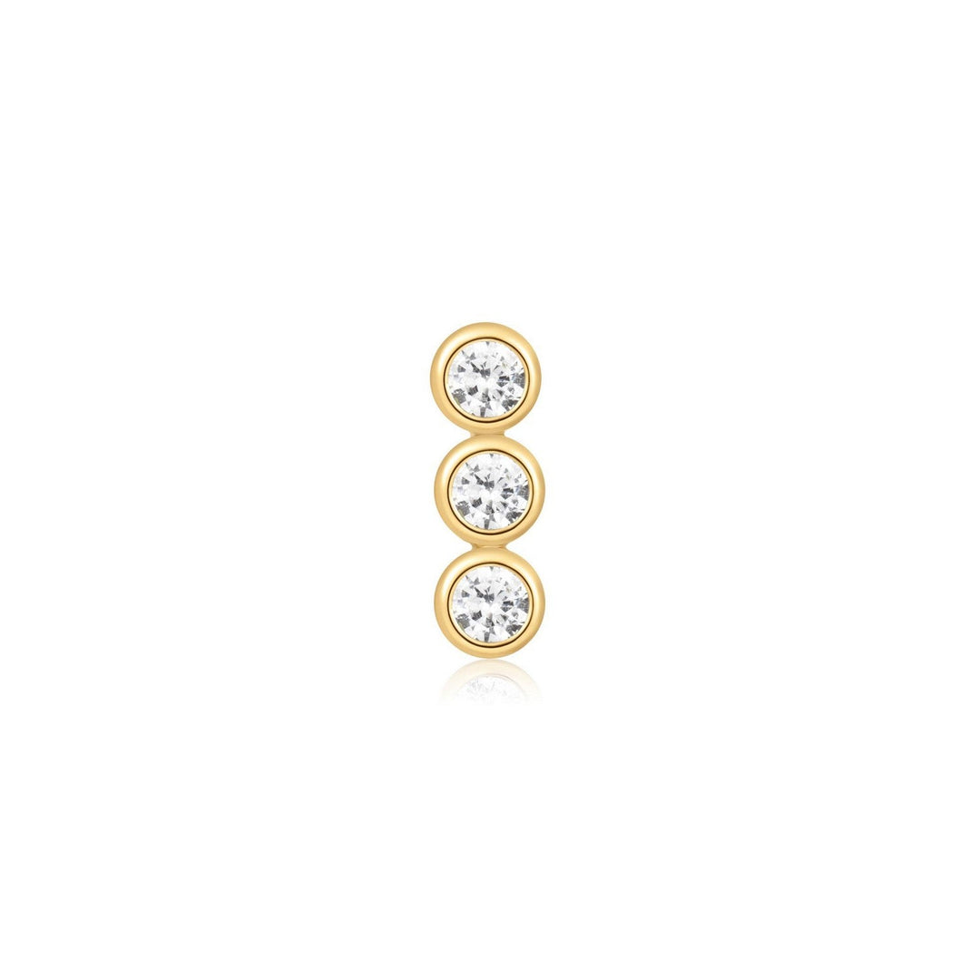 Gold Triple Stone Bezel Barbell Single Earring E070-05G