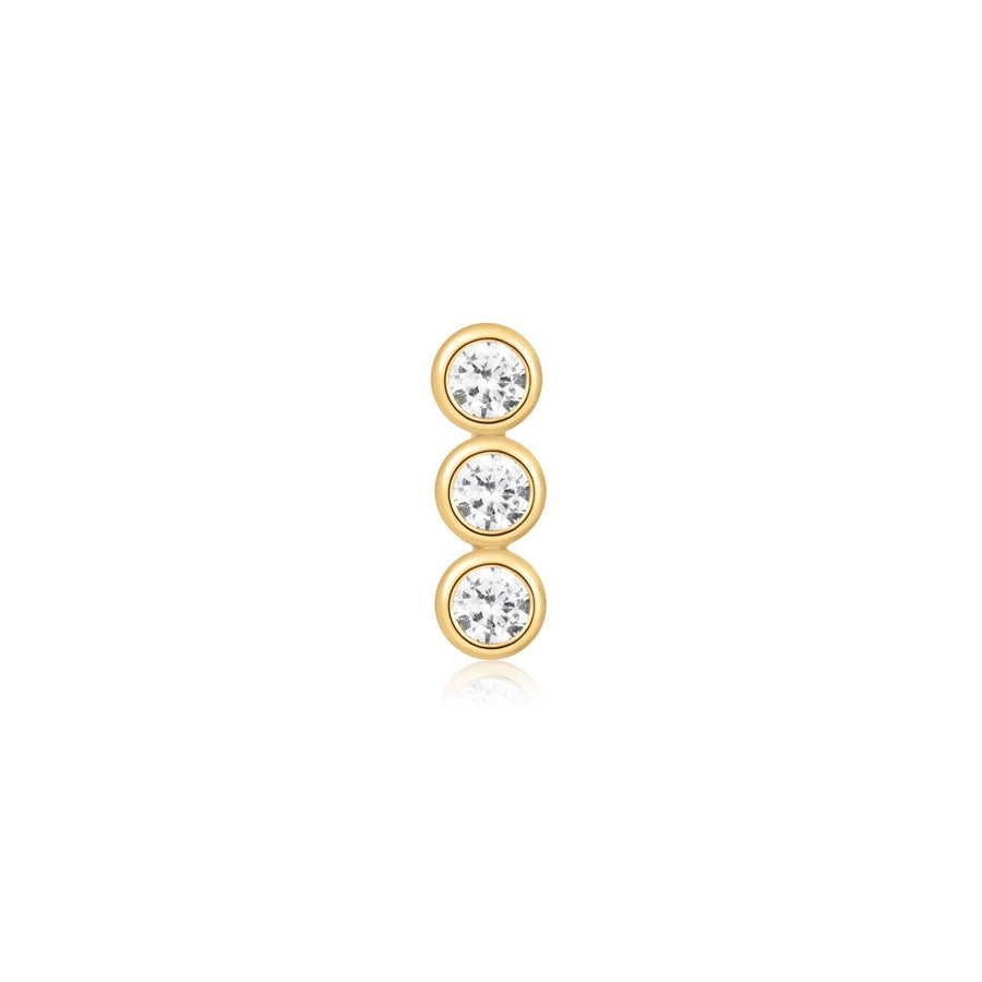 Gold Triple Stone Bezel Barbell Single Earring E070-05G