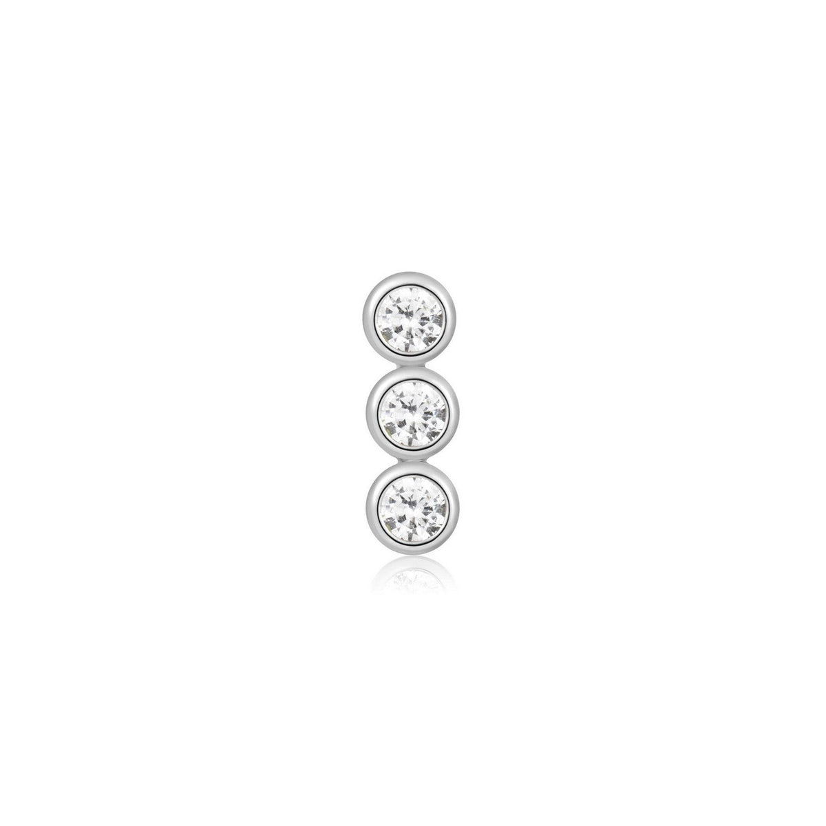 Silver Triple Stone Bezel Barbell Single Earring E070-05H