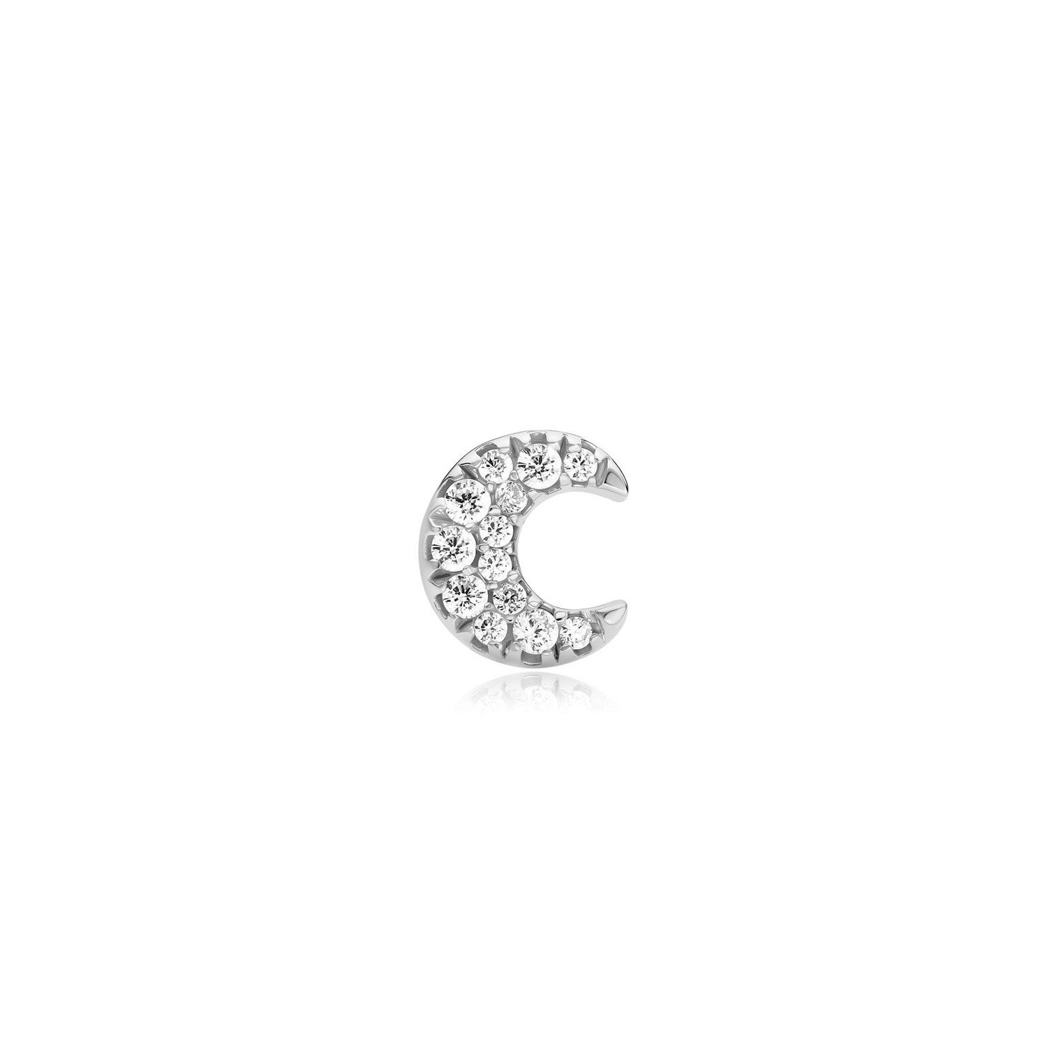 Silver Pavé Crescent Moon Barbell Single Earring E070-07H