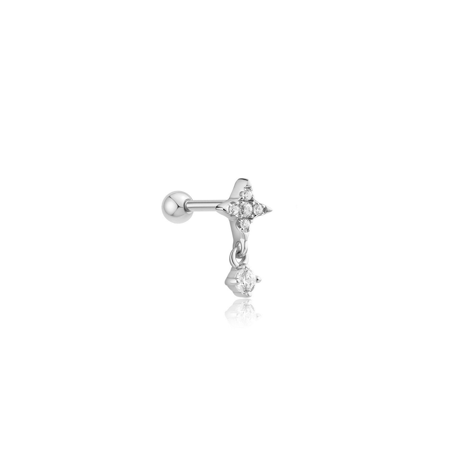 Silver Star Dangle Barbell Single Earring E070-12H