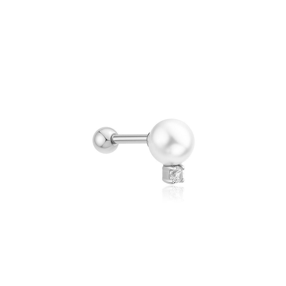 Silver Shell Pearl with Sparkling Accent Barbell Single Earring E070-14H