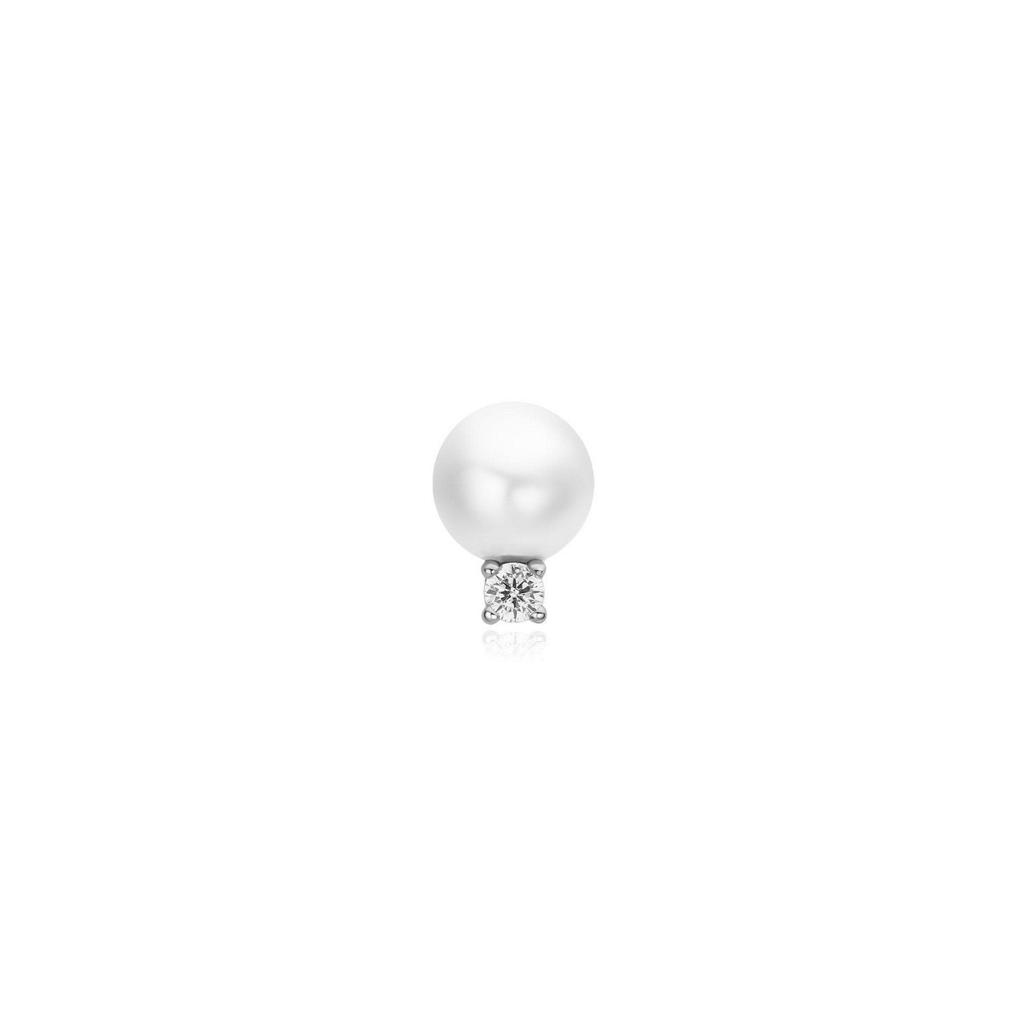 Silver Shell Pearl with Sparkling Accent Barbell Single Earring E070-14H