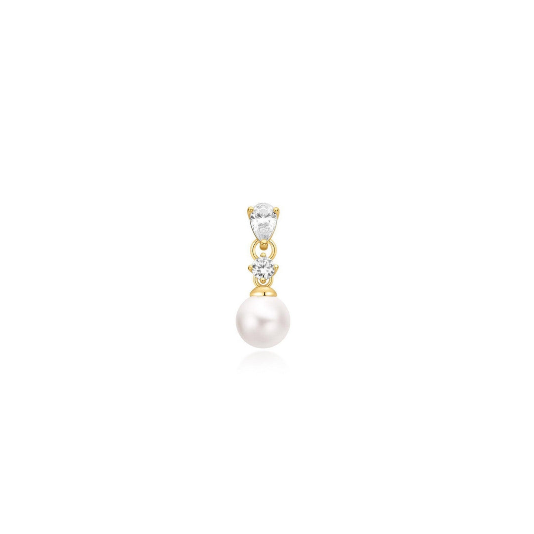 Gold Shell Pearl Dangling Barbell Single Earring E070-15G