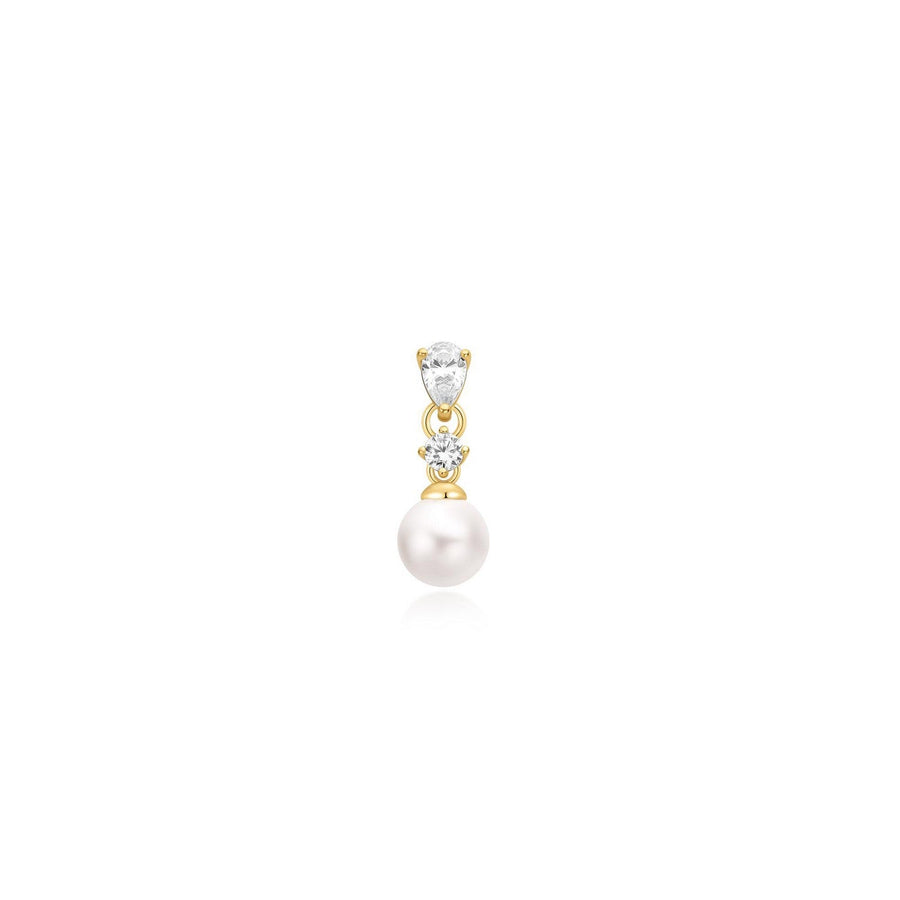 Gold Shell Pearl Dangling Barbell Single Earring E070-15G