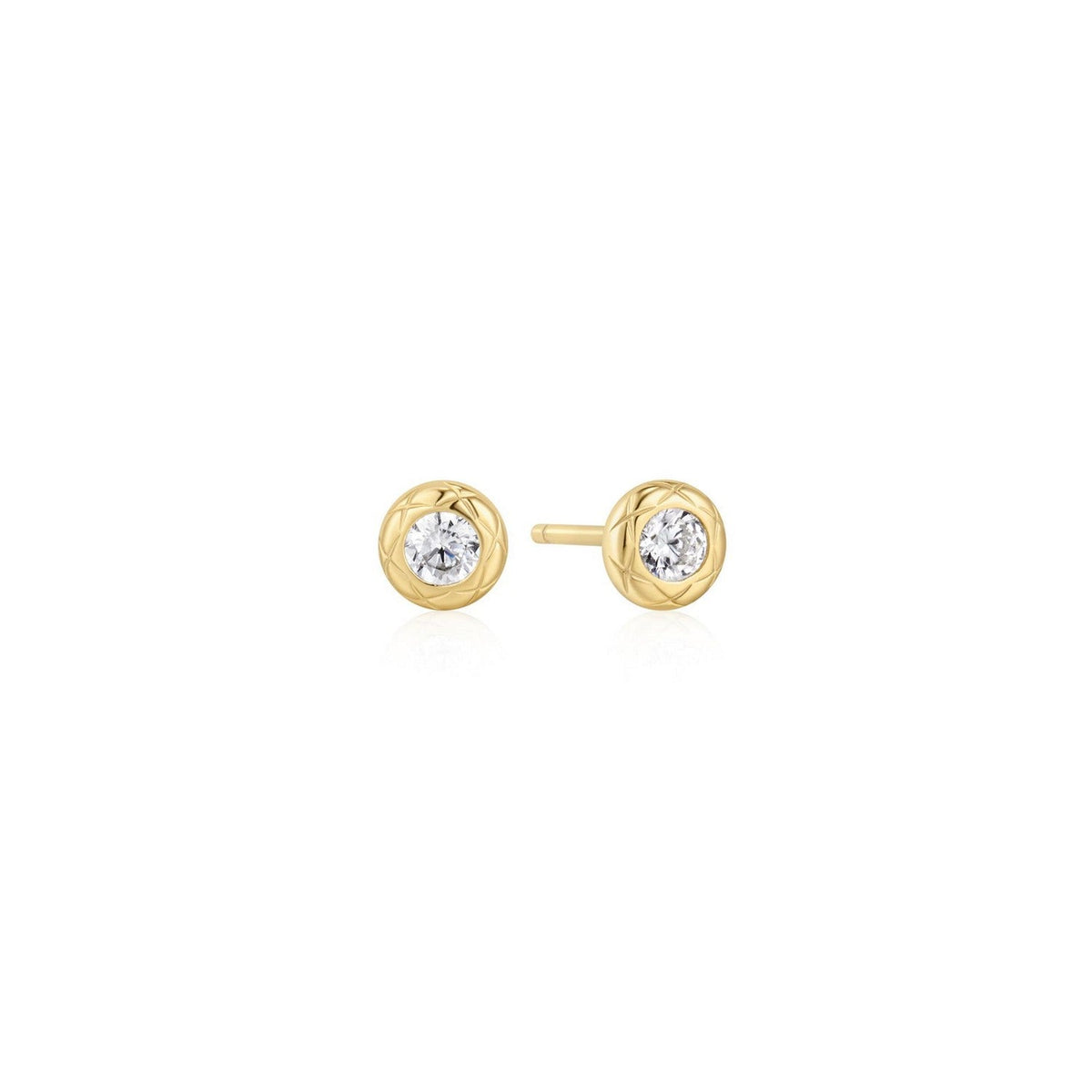 Ania Haie Gold Textured Bezel-Set Stud Earrings E072-01G