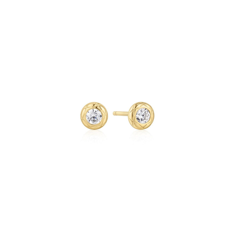 Ania Haie Gold Textured Bezel-Set Stud Earrings E072-01G