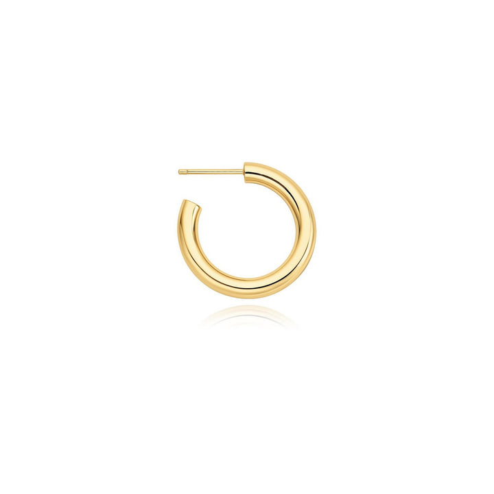 Gold hoop earring on a white background