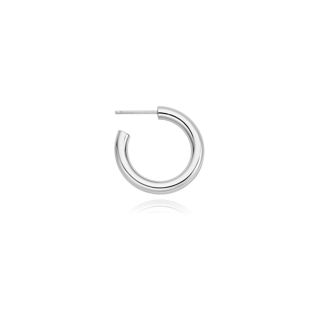 Silver hoop earring on a white background