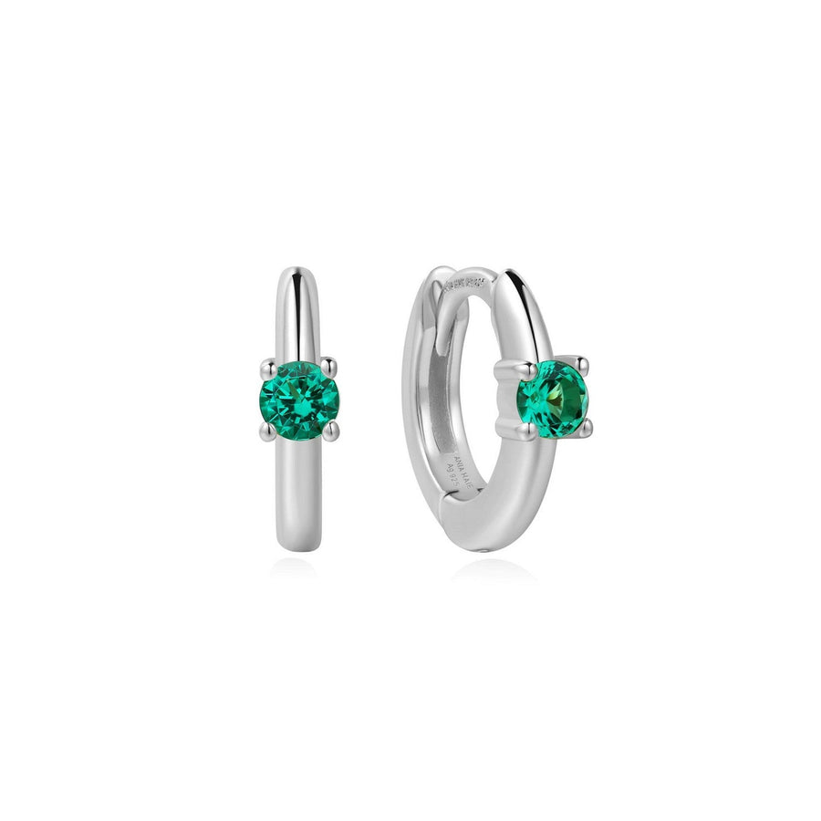Ania Haie Silver Green Huggie Hoop Earrings E073-02H