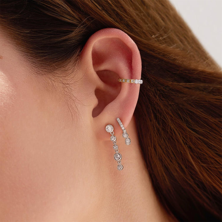 Ania Haie Silver Molten Cascade Bezel-Set Drop Stud Earrings E074-06H