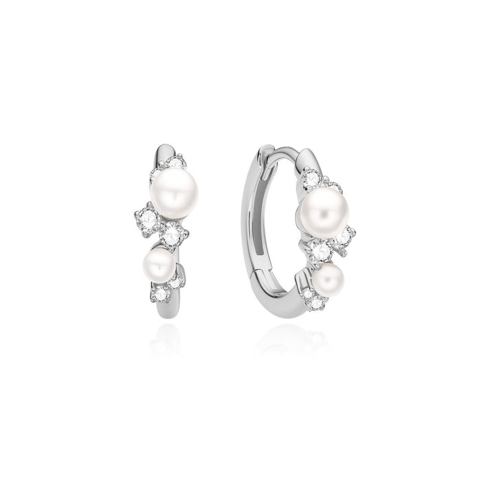 Ania Haie Silver Shell Pearl Cluster Huggie Hoop Earrings E074-05H