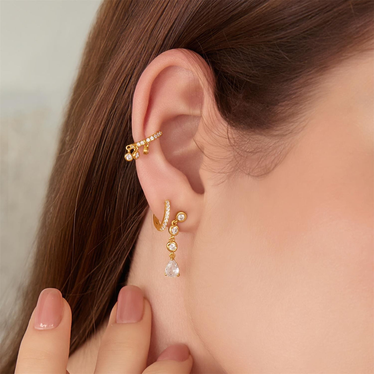Ania Haie Gold Molten Cascade Bezel-Set Teardrop Stud Earrings E074-07G